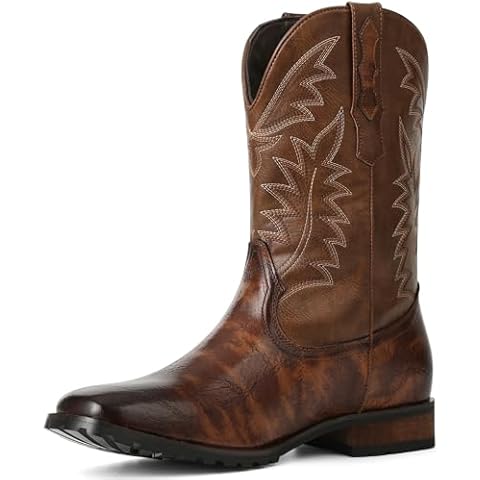 SaraIris Mens Brown Cowboy Boots Western Boots Casual Square Toe Pull On Boots Cowgirl Boots for Women Cover