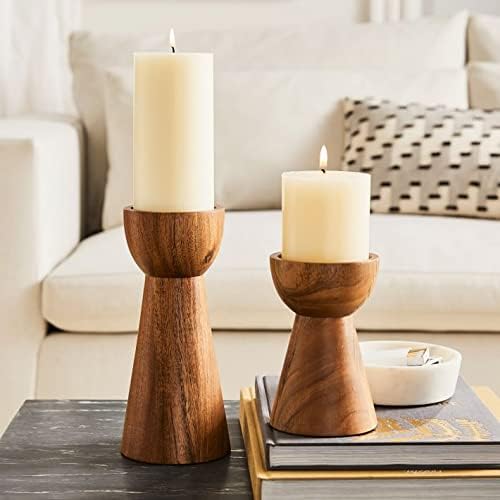 Wooden Candle Holders | Pillar Candle Holder | Wooden tealight Candle Holder - Set of 2 (W)