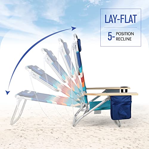 Let's Camp Portable Beach Chairs Lightweight Folding 5 Position Layflat Arm Chairs Portable Camping Chairs With Towel Bar, Set Of 2, Wave #TOP2