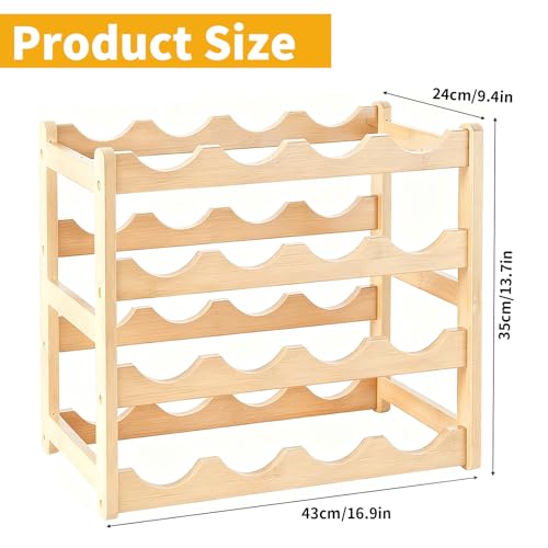 16 Bottles Wooden Wine Rack, 4 Tier Stackable Wine Storage Racks Free Standing Bottle Rack for Cupboard Home Kitchen Pantry Wine Cellar - Image 3