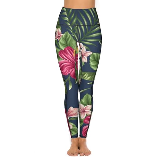 Qjjinxior Legging de sport pour femme - Pantalon de yoga à fleurs - Taille haute - Avec poches, fleur, L