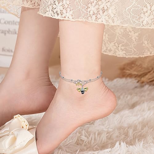 Image of YAFEINI Anklet Bracelets for Women Girls Sterling Silver Hummingbird /Dragonfly /Butterfly Link Chain Anklets Jewelry Gifts