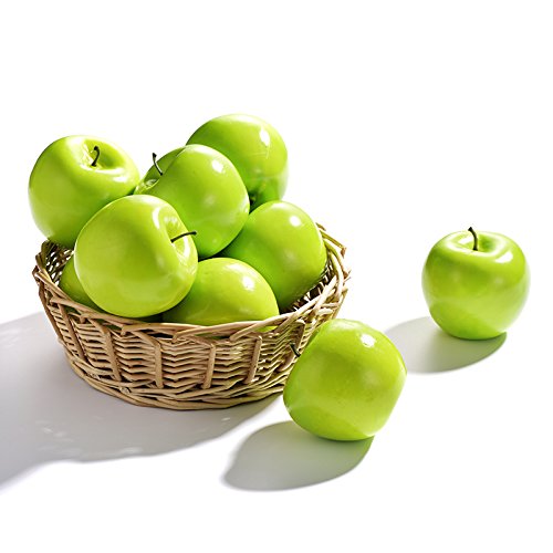 Firlar 10 Pcs Artificial Fruits, Lifelike Simulation Green Apple Fake Fruit Home Kitchen Cabinet Decoration