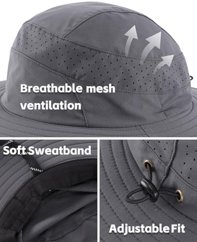 Image of Connectyle UPF 50+ Wide Brim Sun Hat for Men Women UV Protection Bucket Hats Outdoor Breathable Safari Hat for Fishing Hiking