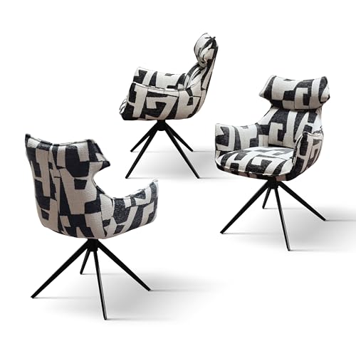 PAZZO DESIGN Ornella id_2342 Fauteuil rembourré pivotant avec appui-tête et accoudoirs, blanc/noir, fauteuil en tissu, relaxation, lecture, confortable,...