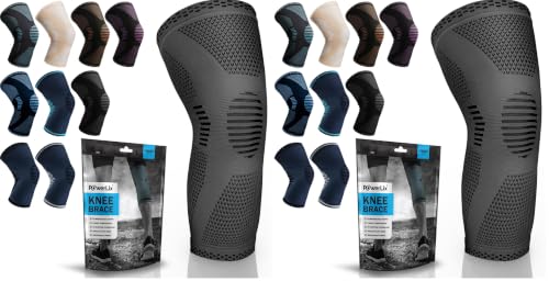 Image of POWERLIX Knee Compression Sleeve - Best Knee Brace for Knee Pain for Men & Women - Knee Support for Running, Basketball, Volleyball, Weightlifting, Gym, Workout, Sports - (Gray L) (Pack of 2)