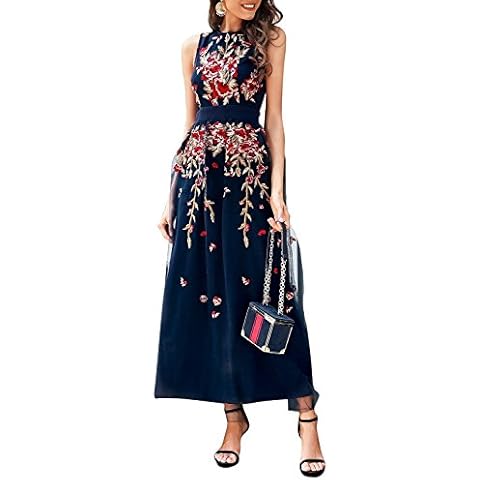 BerryGo Women's Elegant Floral Embroidered Mesh Lace Dress Cocktail Sleeveless - Blue - 4-6 Cover