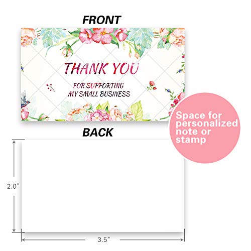 100 Pieces Thank You for Supporting My Business Cards Colorful Flower Customer Thank You Appreciation Cards Apply to Online,Retail Stores,Customer Package Inserts, Handmade Goods(2 X 3.5 Inch) - Thumbnail 2