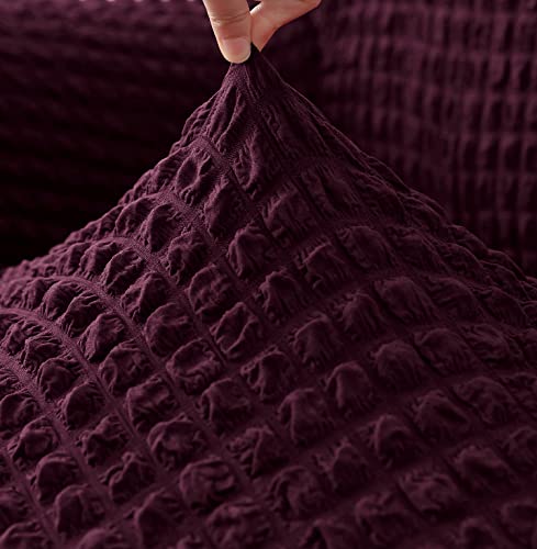 Image of House of Quirk Turkish Bubble Frill 280 GSM Sofa Slipcovers, Durable Washable Universal Double Seater High Elastic Furniture Protector (Wine, 145-185cm)