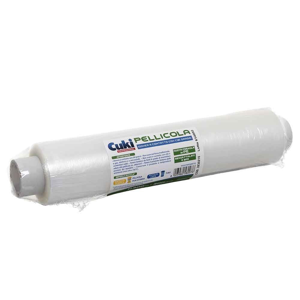 Pellicola Alimentare Senza PVC 30 cm x 300 m, Rotolo Trasparente in PE-LD per Conservazione Alimenti, Idonea per Cibi Grassi e Oleosi Non Caldi, Uso Professionale