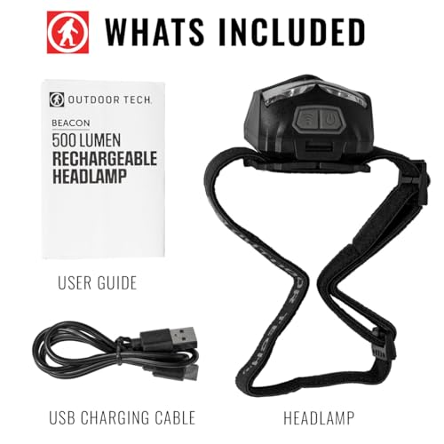 Outdoor Tech Beacon 500 Lumen Headlamp – Lightweight Ultra-Bright LED Camping Essentials, IPX4 Waterproof, Rechargeable Battery (Included) or 3 AAA Batteries (Sold Separately) - Image 4