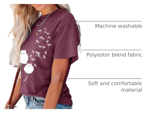 Image of Anbech Womens Dandelion Graphic T-Shirts Teen Girls Cute Sunflower Print Casual Tee Tops