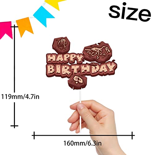 Dinosaur Fossil Cupcake Topper Ancient Century Biology Theme Baby Shower Girls Boys Happy Birthday Party Decor Supplies Decorations Brown Glitter #TOP1