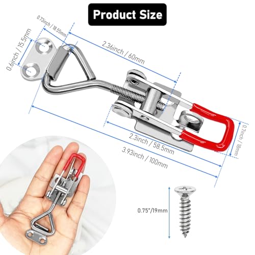 Image of 4pcs 4001 Toggle Latch Clamp with Lock Hole - 304 Stainless Steel Heavy Duty Latch, 400Lbs Holding Capacity, Adjustable Quick Release Pull Latch