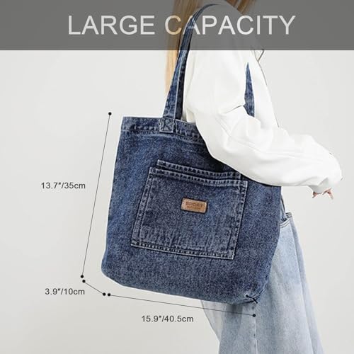 Bolsa Tote de Denim para Mujer y Hombre, Grande, Retro miniatura 7