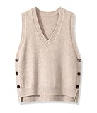  shownicer Pulls sans Manches Femme Décontracté Col V Gilet Tricot Couleur Unie Sweater Pullover avec Bouton A Abricot XL
