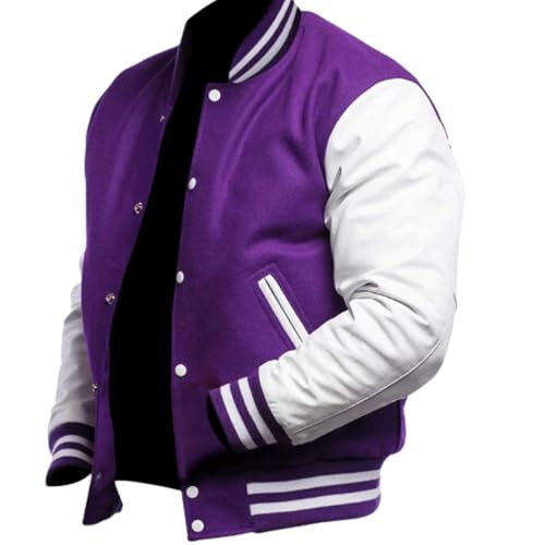 Veste de baseball homme en laine mélangée blouson teddy américain manches cuir