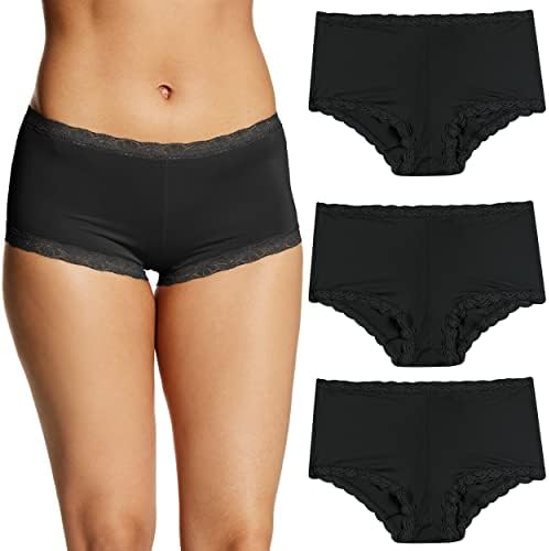 Maidenform Women's Underwear Boy Shorts Pack, 3-Pack, Microfiber Boy shorts Underwear Women Pack, Lace Panties for Women