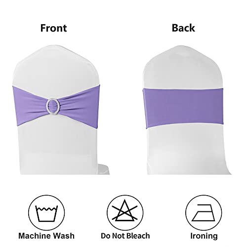 Image of Lavender Chair Sashes 50 Pack, Spandex Chair Bands with Buckles for Wedding Party, Elastic Chairs Bows for Birthday Decoration