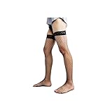 Men Sexy Stockings Sissy Fishnet Thigh High over the Knee socks with Lace Trim