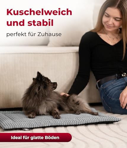 HS-Hundebett® Hundedecke Cord mit Füllung S (55x75 cm) – Anti-Rutsch-Funktion – Kuscheldecke für Hunde – Gemütlicher Ruheplatz - Anthrazit, Made in DE