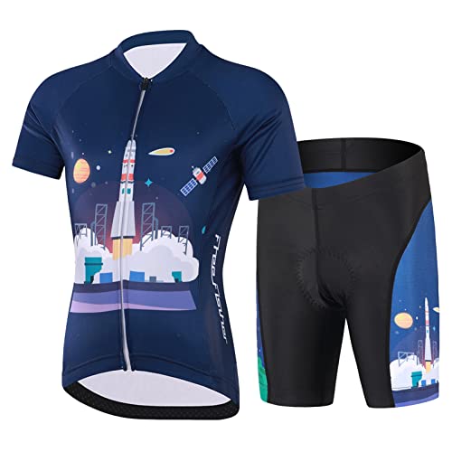 L SERVER Ensemble Maillot de Cyclisme Enfant Garçon avec Poche Elastique Fille Maillots de Cyclisme Court + Short Rembourré Respirant Combinaison, Aerospace,...