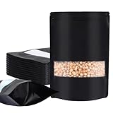 MIVIDE 100pcs Sachets Mylar 16 x 24 cm, Sachets en Mylar Refermables avec Fenêtre en Aluminium pour Conservation des Aliments, Noir