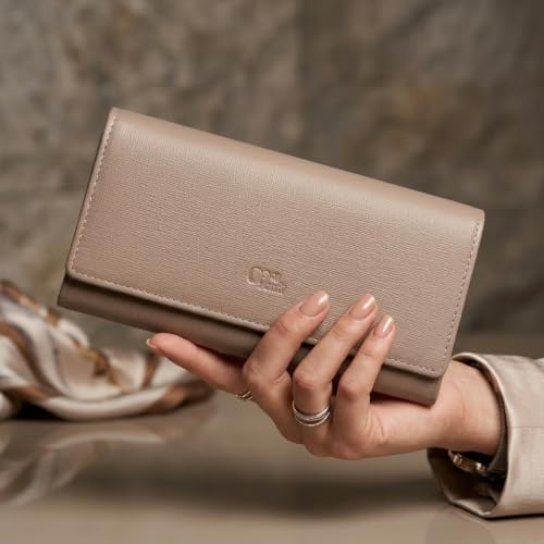 Image of Women's Top Grain Leather Wallet, RFID Blocking Bifold clutch, 17 Card Slots, Zip Pocket Organizer, Elegant Gift for Women - Birthday, Valentine, Anniversary - Saffiano Rose Pink