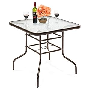 Best Choice Products 32in Square Tempered Glass Outdoor Patio Dining Bistro Table wUmbrella Hole Steel Frame Easy Assembly