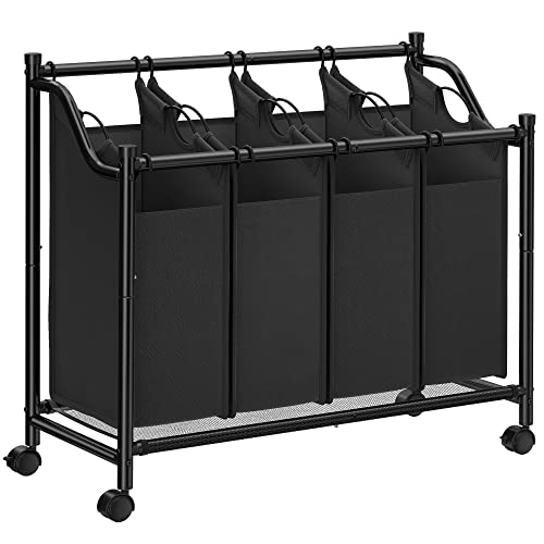 SONGMICS Panier à Linge Mobile, Chariot Linge Sale, Corbeille avec 4 Sacs Amovibles, avec Roulettes, pour Buanderie, Chambre, Salle de Bain, 4 x 35 L, Noir...