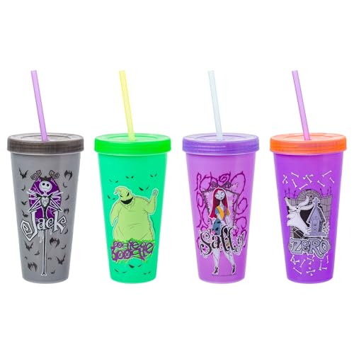 Silver Buffalo Disney Nightmare Before Christmas Character Grid 4 Pack Color Change Plastic Tumbler, 24 Ounces