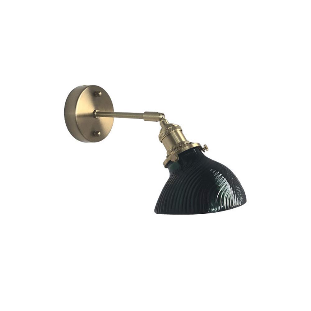 Applique nordica in Vetro con Paralume in Rame, Lampada Vintage Verde con Interruttore Rotante, Attacco E27, Ideale per ristoranti, soggiorni, camere da Letto e comodini.