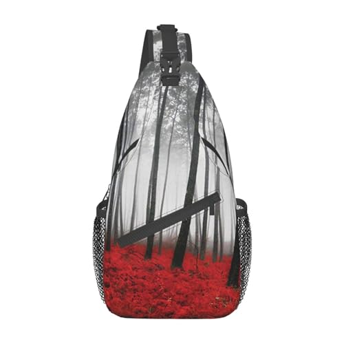 Sac à dos mono-bretelle forêt magique noir pour voyage, marche et loisirs outdoor unisex