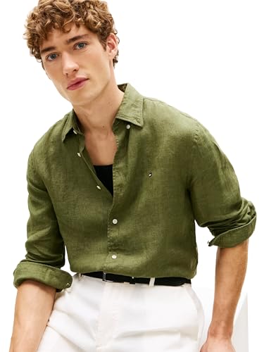 Image of Tommy Hilfiger Men's Long Sleeve Casual Linen Button Down Shirts in Regular Fit