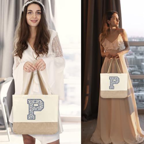 Bolsa Tote de Lona Inicial P Monograma Para Mujer miniatura 2