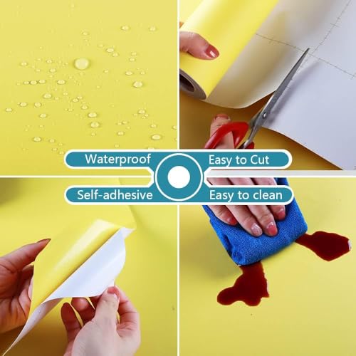 Image of Lemon Yellow Solid Matt Peel and Stick Wallpaper Contact Paper Wallpaper Modern Self Adhesive Wallpaper Decorative Removable 2 x 25 Feet