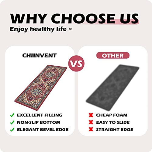 Boho Kitchen Rug Set Of 2 Red Bohemian Farmhouse Anti-Fatigue Kitchen Mats Vintage 0.4 Inches Thick Rubber Comfort Standing Rugs And Mats For Kitchen Sink Laundry Home Decor, 17.3 X 28+17.3 X 47 Inch #TOP6