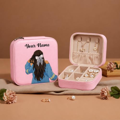 Image of PRIMIT Personalized Jewelry Box with Name & Birth Flower - Custom Travel Jewelry Organizer Case - Bridesmaid, Birthday, Christmas Gift for Women & Girls (Graceful Girl)