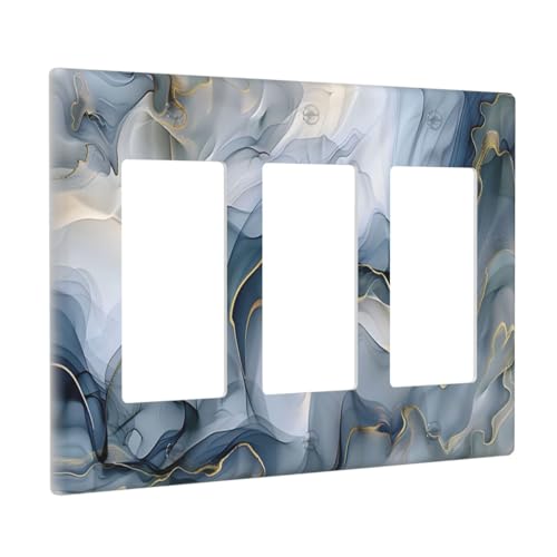 Decorative Outlet Covers Abstract Ink Blue Marble Glod Line Texture 3 Gang Outlet Cover Wall Plate Triple Rocker Light Switch Cover Plate Switch Plate Covers for Bathroom Kitchen Decor