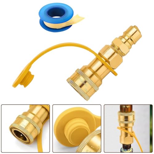 Glewi 1/2" Gas Quick Connect Kit,LP Gas Quick Disconnect Connector,100000 BTU Brass Fitting with Male Insert,with-Cap and Seal Tape - Image 2