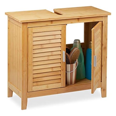 Relaxdays Wooden Bathroom Cabinet with Doors Cover