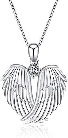 YFN Angel Wings Necklace 925 Sterling Silver Guardian Angel Wings Pendant Birthstone Necklace for Women Girls Jewelry Gifts