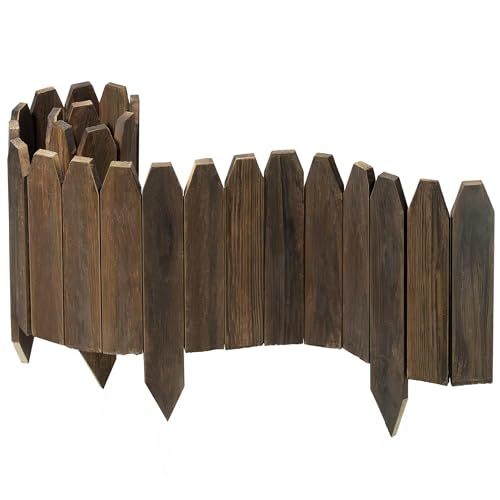 Wood Fence Border for Garden Beds – 9.8' H x 47' L Wooden Landscape Edging Panels, Rustic Decorative Outdoor Divider for Lawn, Path, and Yard Design