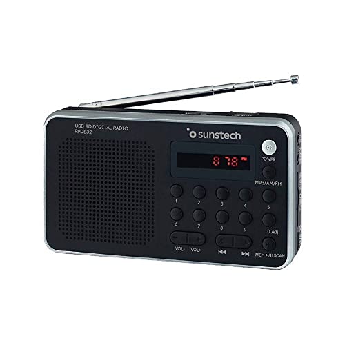 Sunstech RPDS32SL - Radio portátil Digital (AMFM PLL, Altavoz, USB, SD, MMC, 1.5 W RMS) Color Plata