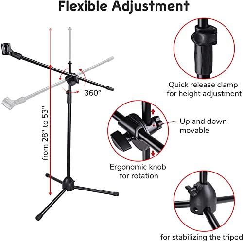 Image of Mic Stand Boom Arm Microphone Adjustable Suspension Boom Scissor Arm for Podcasting Gaming Recording Tripod Microphone (Mic Stand 3 Leg, Black)