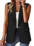nicticsi Blazer Senza Maniche da Donna Tinta Unita Business Gilet con Bottone Singolo e Tasca Falsa Elegante Moda Scollo a V Gilets Casual A Nero XL