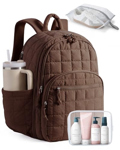 Image of BAGSMART College Laptop Backpack, Travel Backpack for Women, Quilted Airline Approved Carry On Backpack Fits 17.3 Inch Laptop, Personal Item Travel Bag, Chocolate