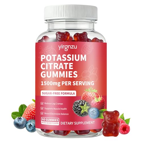 yirgnzu Potassium Citrate Gummies 1500mg Potassium Supplement for Women & Men Support Leg Cramps & Muscle Health Vegan Mixed Berry Flavor 60 Count