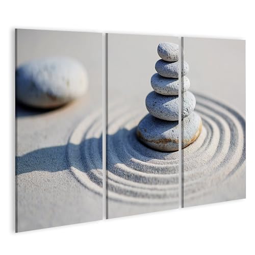 Tableau sur toile galets et sable déco zen triptyque grand format