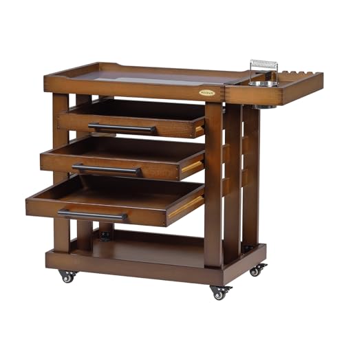 MEEDEN Art Supplies Storage Cart: 5-Tier Solid Beech Wood Utility Rolling Cart with 3 Drawers - Craft Orgnizer on 4 Wheels - Walnut Color